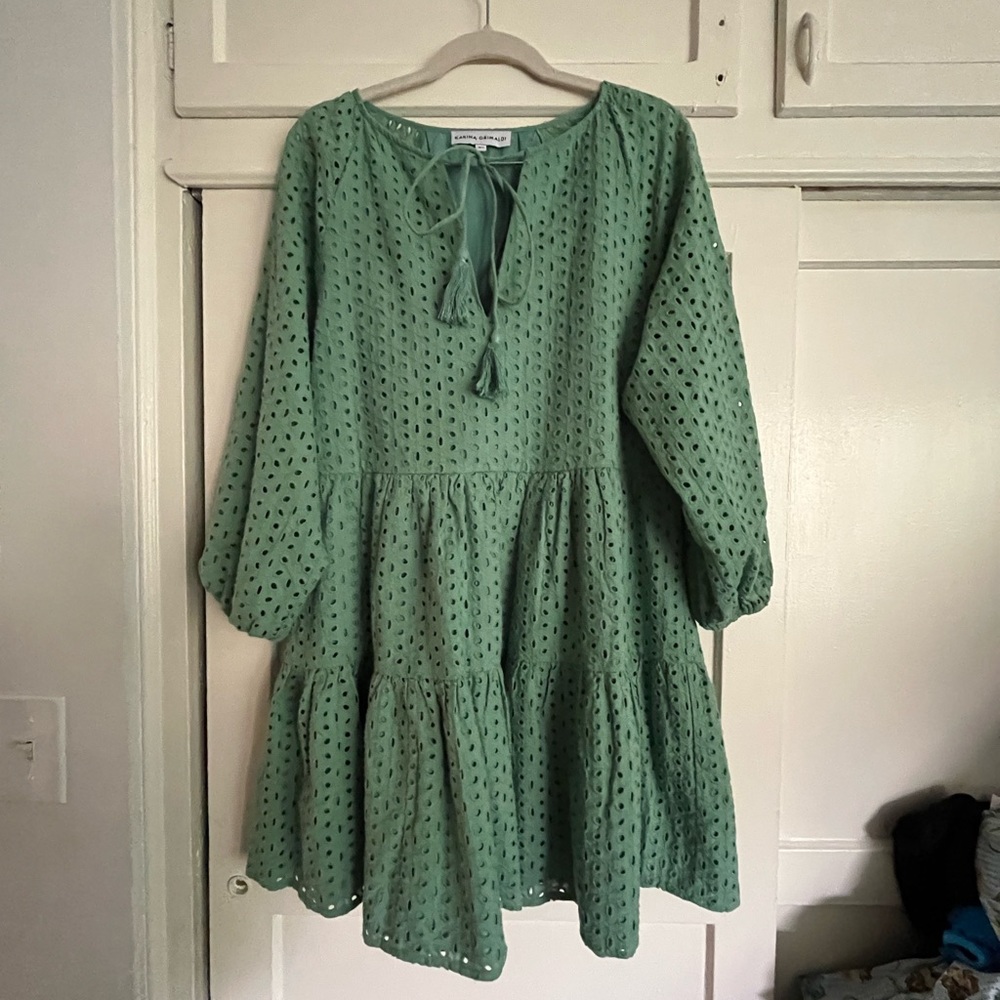 Karina Grimaldi Irina Eyelet Mini Dress in Sage size XS from Revolve - Picture 1 of 14